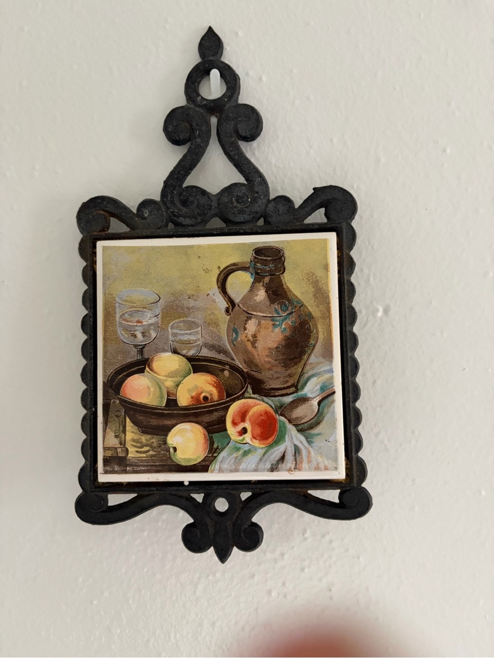 Vintage Fruit Still Life Tile in Ornate Black Frame